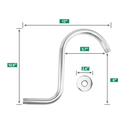 Purelux Goose Neck Shower Arm Water Outlet 6" Rise | Stainless Steel Chrome Finish thumbnail 2