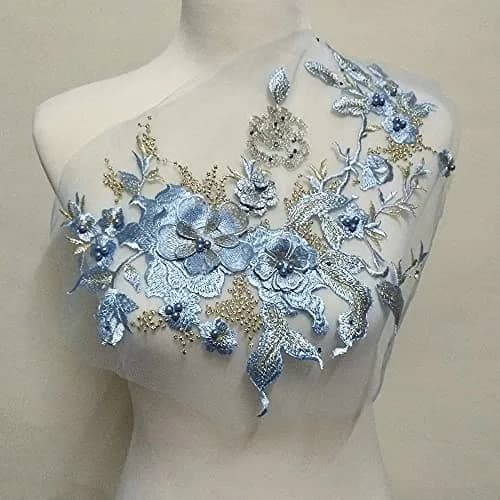 FEEPOP 3D Embroidered Flower Patch - Color F | Floral Lace Applique for Wedding Dresses - main product image
