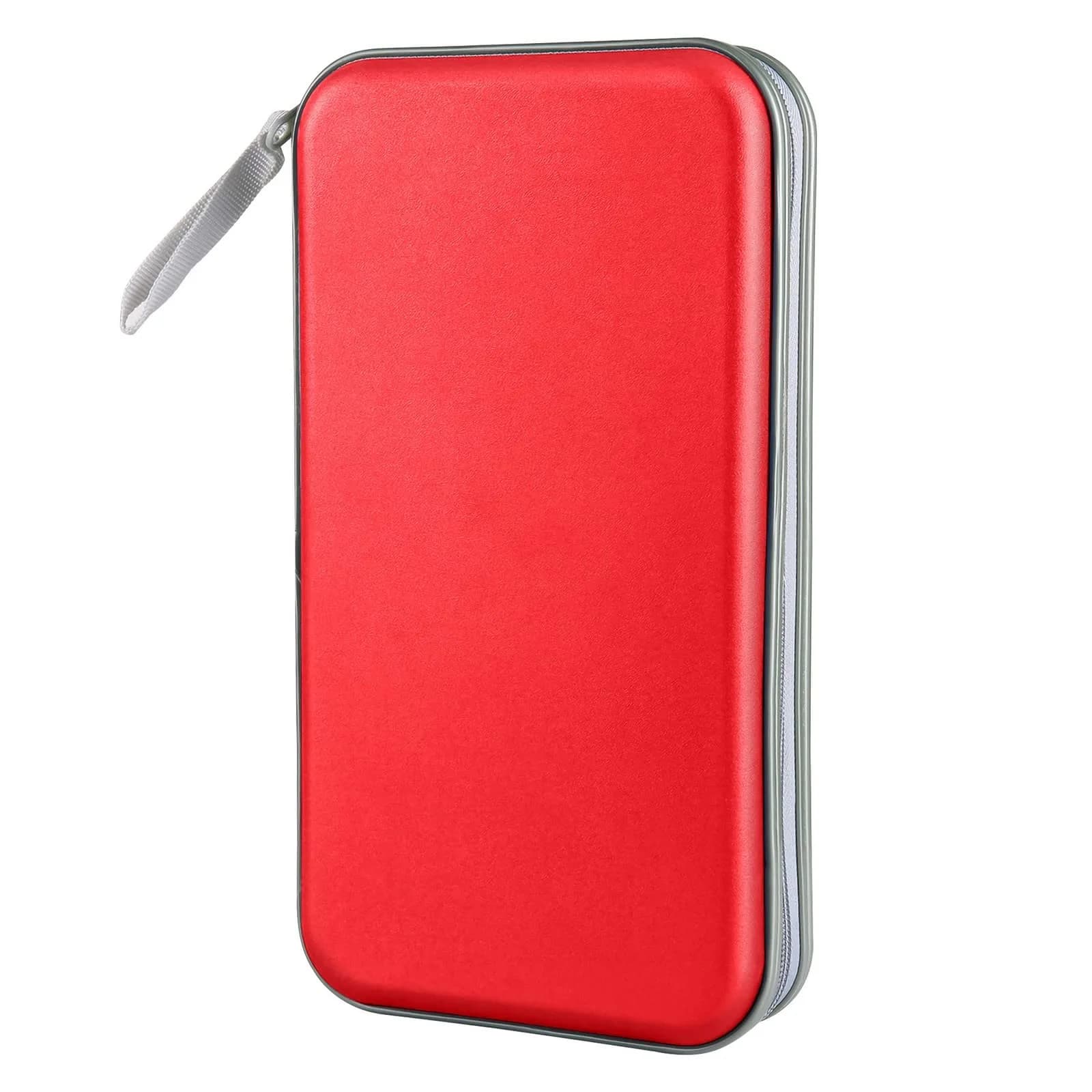 Siveit 80 Capacity CD Case | Black Hard Plastic DVD Wallet Holder with Zipper — Red