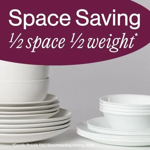 Corelle Vitrelle 8-Piece Dinner Plates Set 25.4cm (10.25") | Triple Layer Glass Chip Resistant Lightweight Round Plates, Winter Frost White thumbnail 7