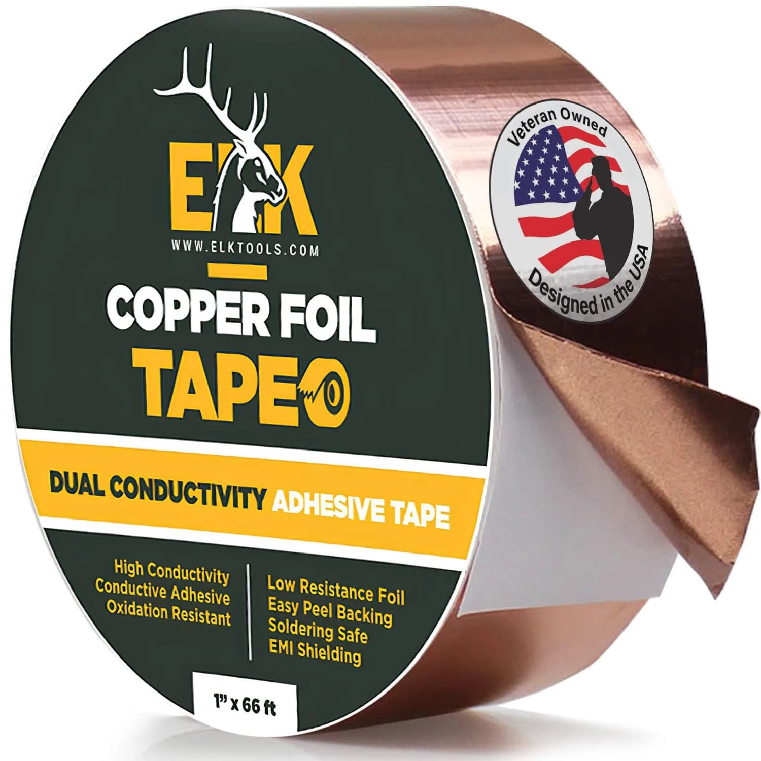 ELK Copper Foil Tape 2 Pack - 1 inch x 66 ft (16.76 cm x 20.12 m) | Conductive Adhesive for Electronics, Crafts, Repairs — 1 Inch x 66 Feet