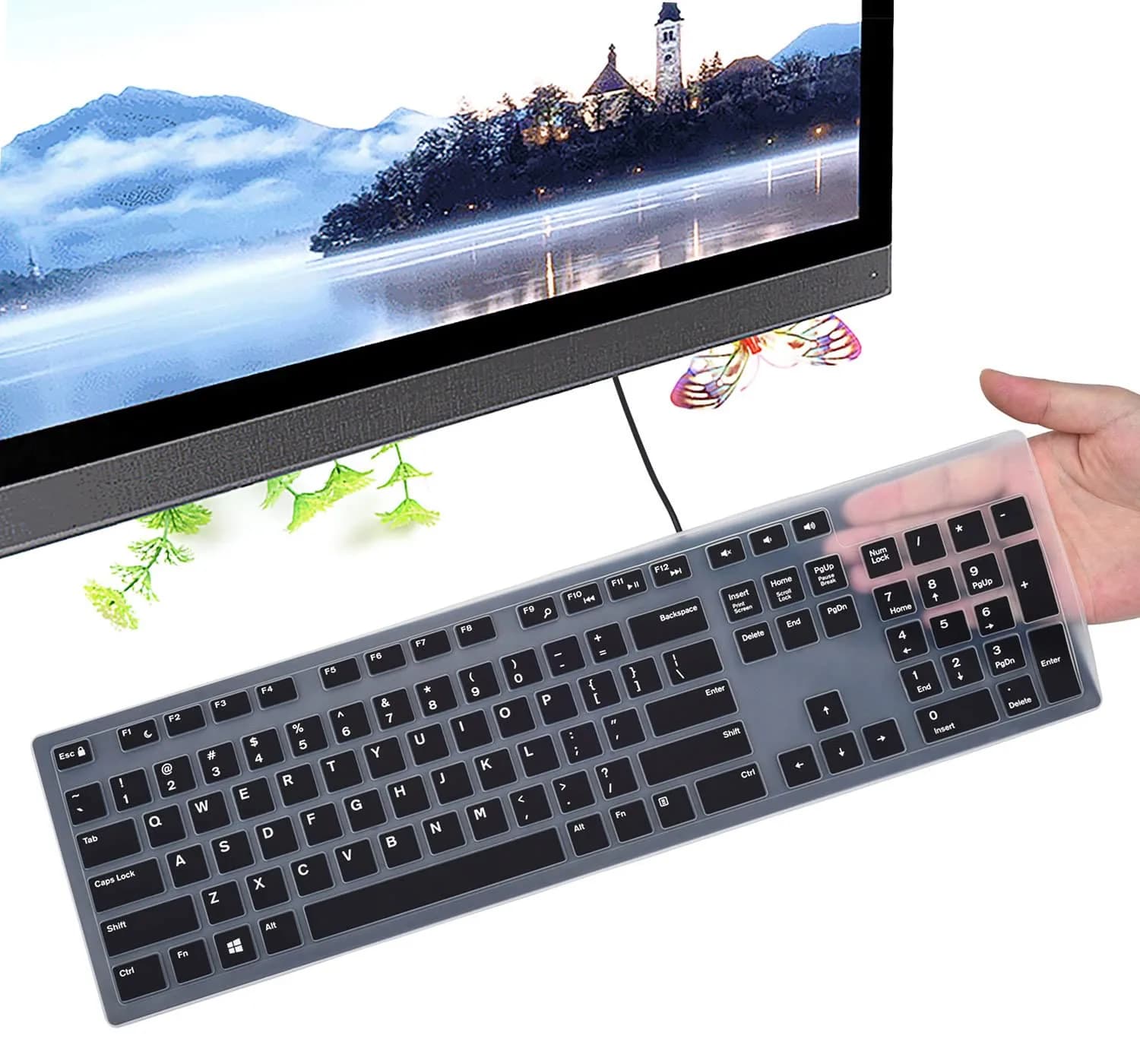 CaseBuy Clear Silicone Keyboard Cover for Dell KB216/KM636 US Layout | 0.3mm Thin — Ombre Blue