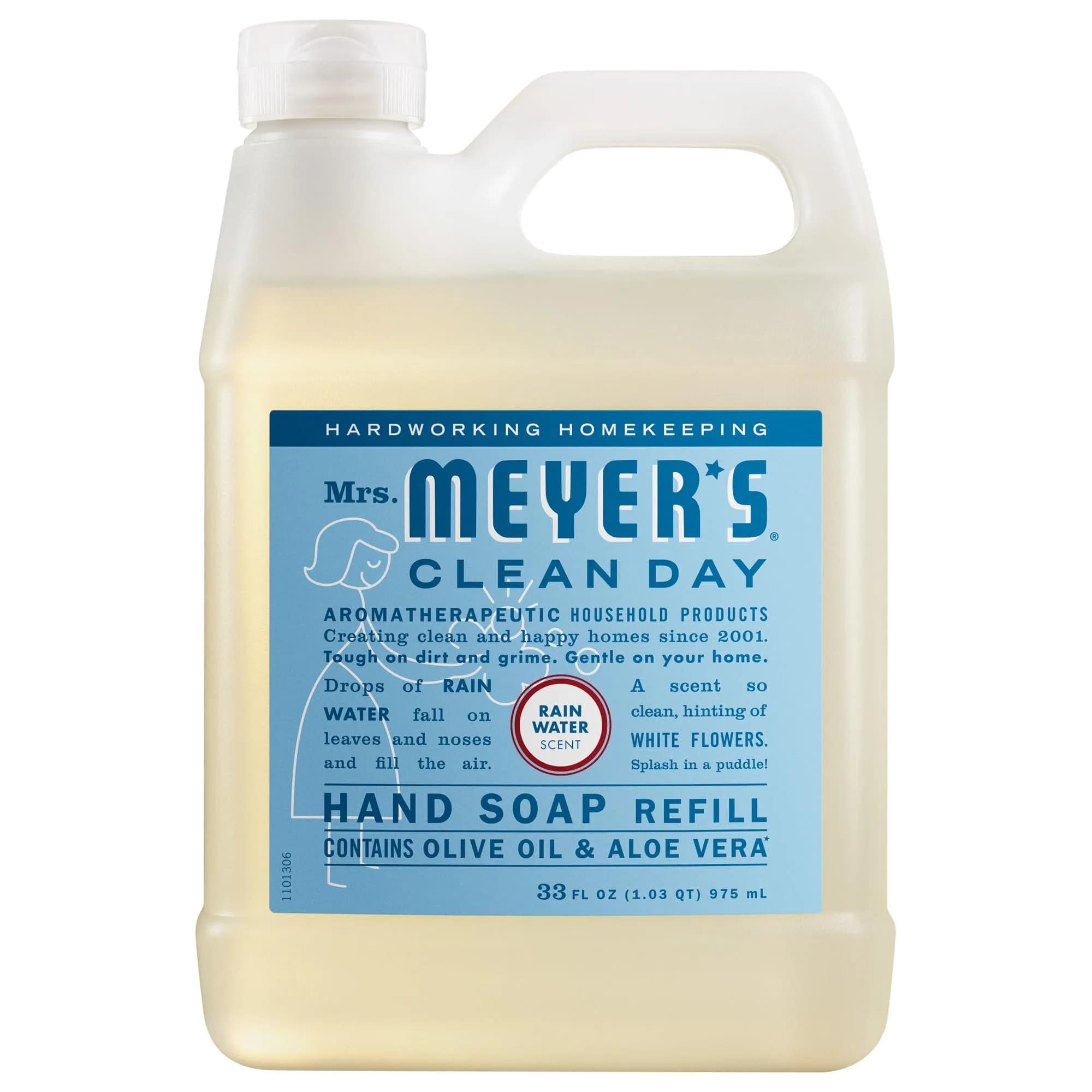 Mrs. Meyer's Clean Day Liquid Hand Soap Refill, Rain Water Scent, 975ml (33 Fl Oz) | Softens & Cleans Hands - main product image