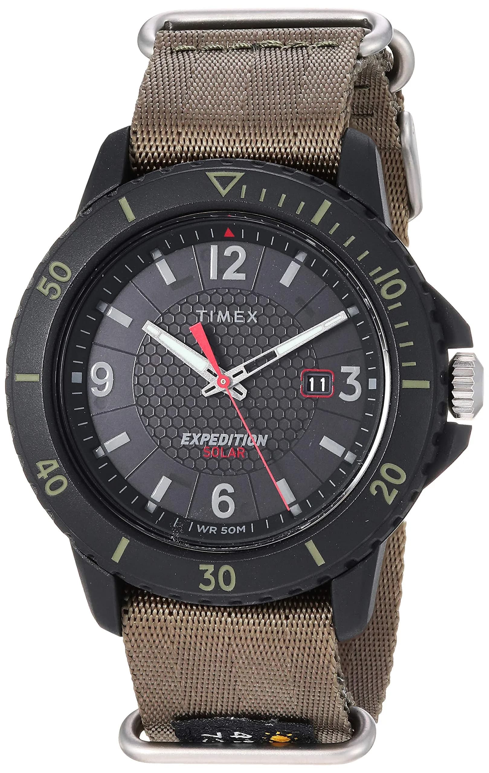 Timex Expedition Gallatin Solar 44mm Watch, Green Slip-Thru Strap | Solar Powered Outdoor Watch with Rugged Style