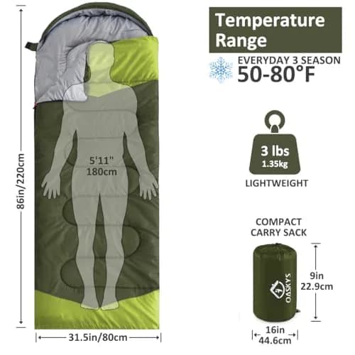 oaskys Camping Sleeping Bag 3 Seasons | Waterproof & Lightweight for Adults Kids thumbnail 2