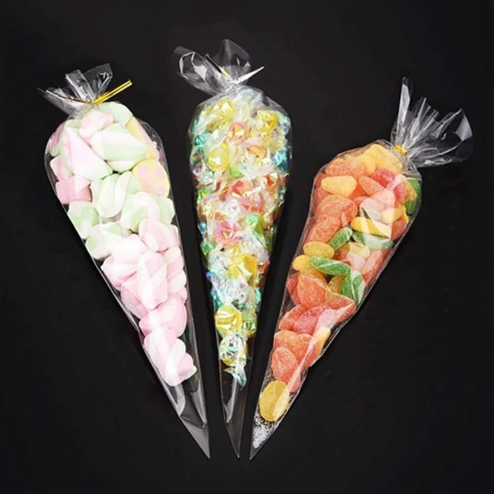 MAOUYWIEE Clear Cello Treat Bags 25cm x 13cm (9.8 x 5.1 Inch) with Gold Twist Ties | Food-Grade OPP Bags for Parties - view 6