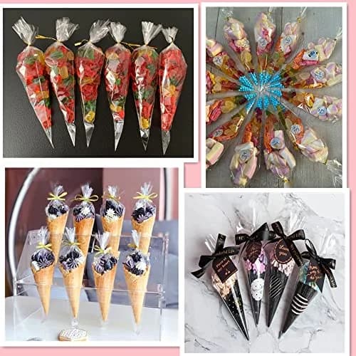 MAOUYWIEE Clear Cello Treat Bags 25cm x 13cm (9.8 x 5.1 Inch) with Gold Twist Ties | Food-Grade OPP Bags for Parties thumbnail 7