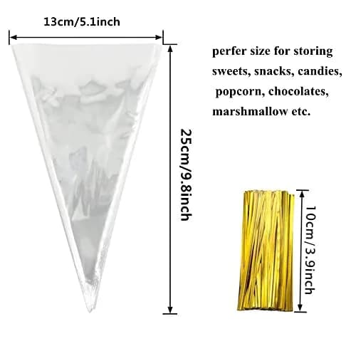 MAOUYWIEE Clear Cello Treat Bags 25cm x 13cm (9.8 x 5.1 Inch) with Gold Twist Ties | Food-Grade OPP Bags for Parties thumbnail 2
