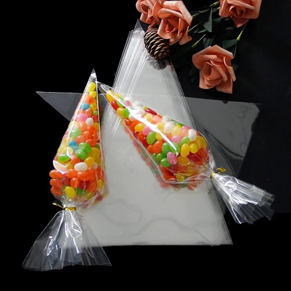MAOUYWIEE Clear Cello Treat Bags 25cm x 13cm (9.8 x 5.1 Inch) with Gold Twist Ties | Food-Grade OPP Bags for Parties - view 3