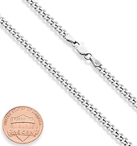 Miabella Solid 925 Sterling Silver 3.5mm Diamond Cut Cuban Chain Necklace 18 Inch | Unisex Italian Jewelry thumbnail 3