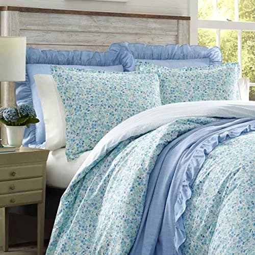 Laura Ashley Queen Duvet Cover Set with Shams | Floral Cottage Cotton Bedding (70-120c) thumbnail 4