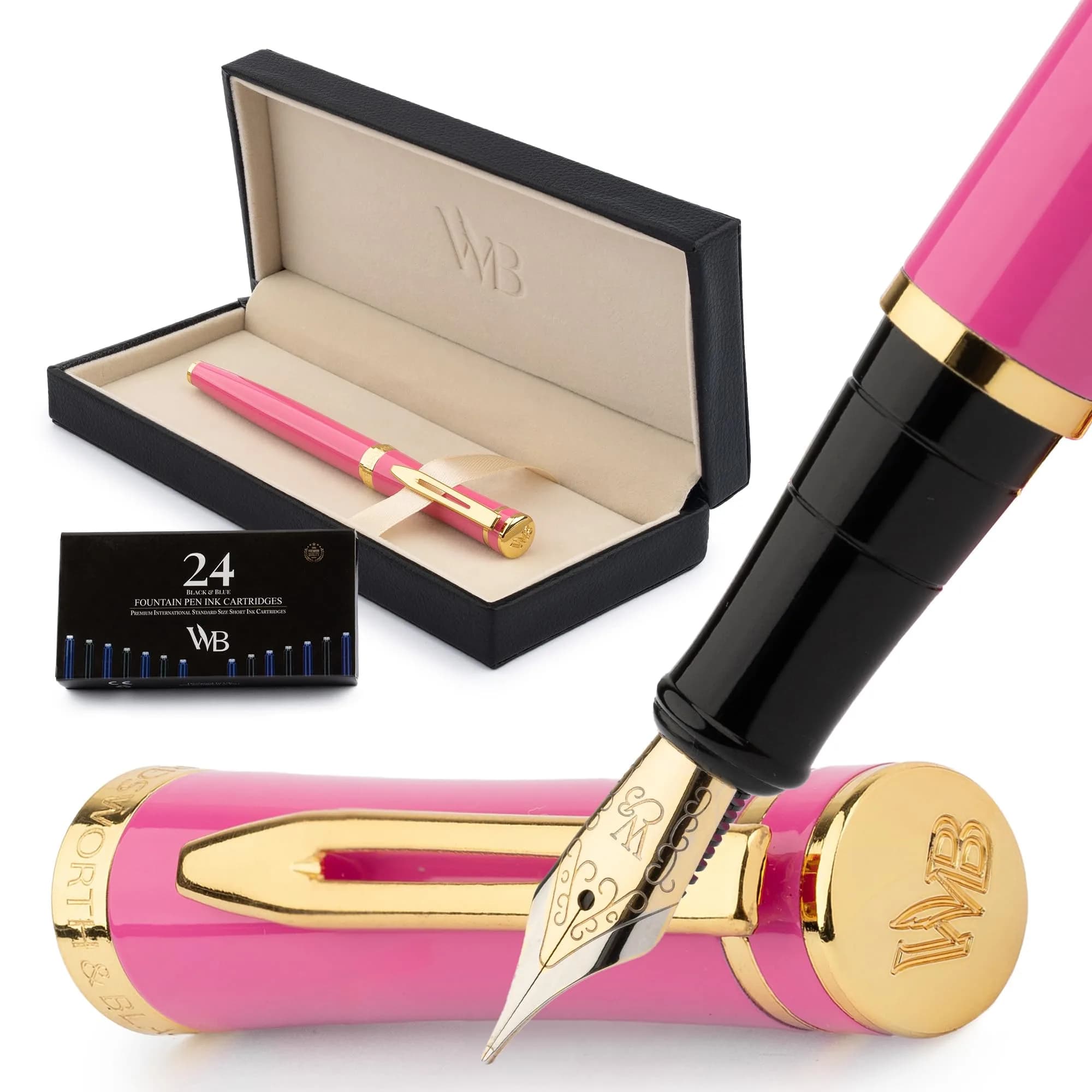 Wordsworth & Black Luxury Fountain Pen Sky Blue Medium Nib | Smooth Ink Flow for Students & Professionals — Hot Pink
