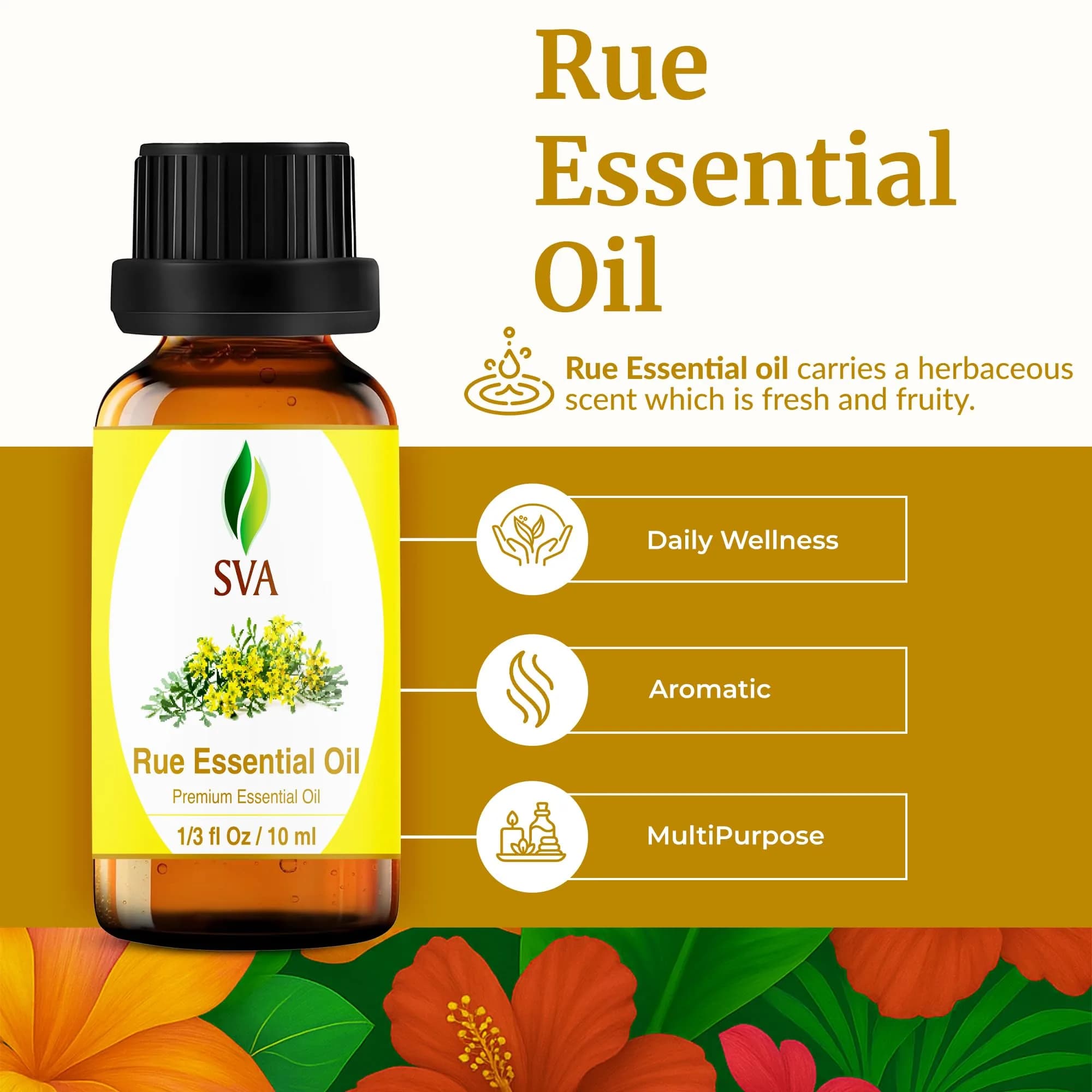 SVA Organics Rue Essential Oil 0.33 Fl Oz (10 ml) - Pure & Natural Aromatherapy Oil - view 2