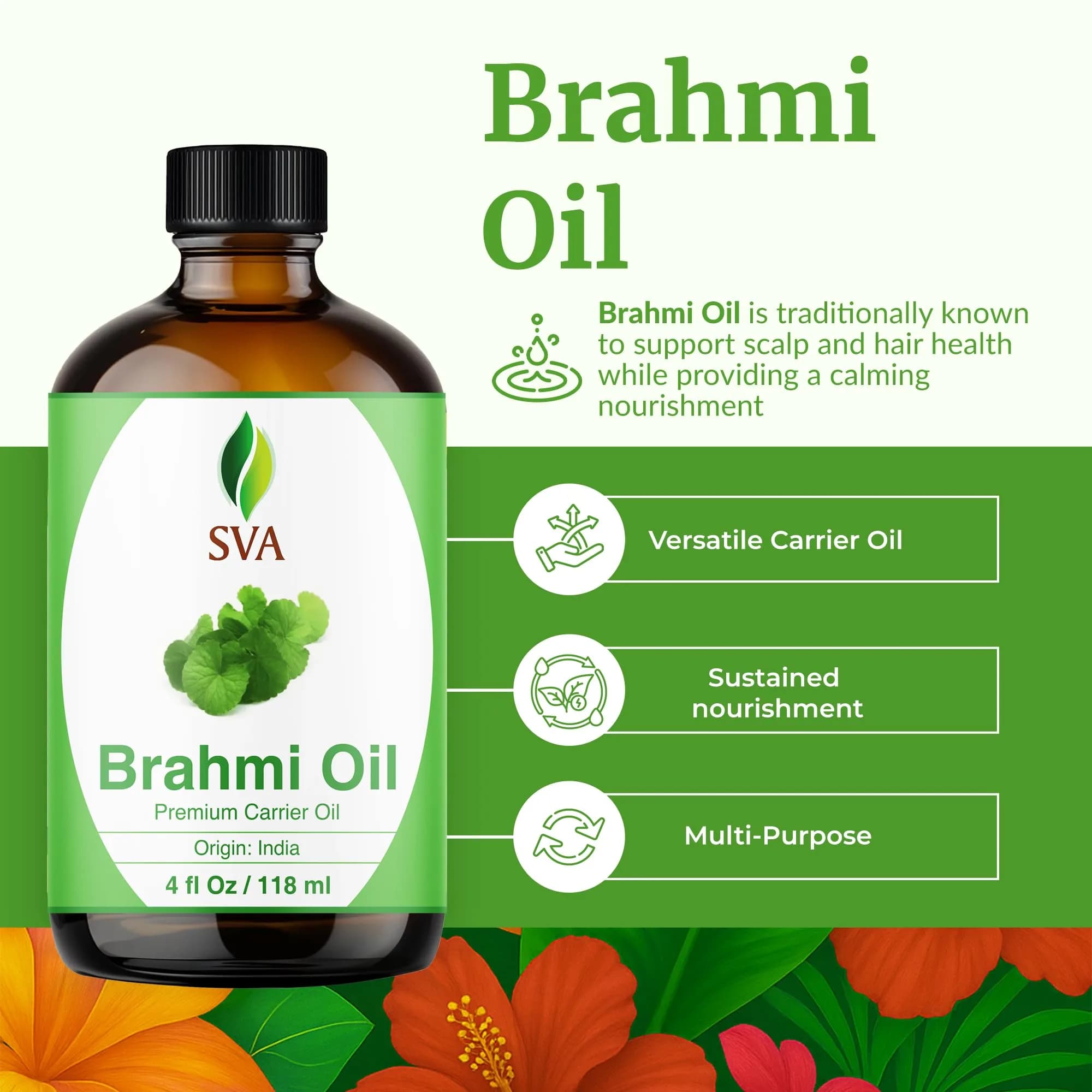 SVA ORGANICS Brahmi Carrier Oil, Pure & Natural, 4 Fl Oz (118 mL) - view 2