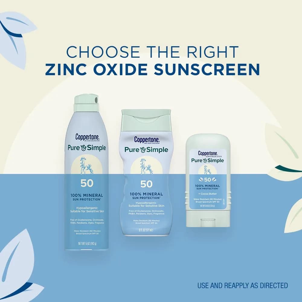 Coppertone Pure and Simple Mineral Sunscreen Lotion SPF 50 177 ml (6 oz) | Hypoallergenic, Fragrance-Free, Zinc Oxide - view 7