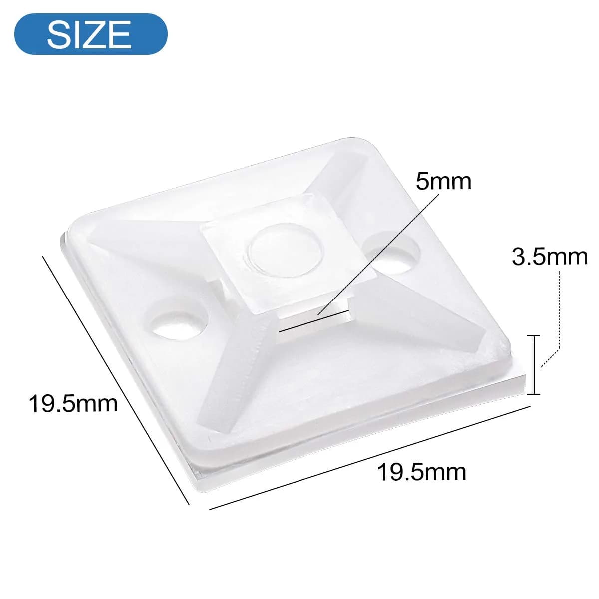 XHF White 3/4" Self-Adhesive Cable Tie Mounts - 100 Piece Pack | Secure Wire Organization - view 3