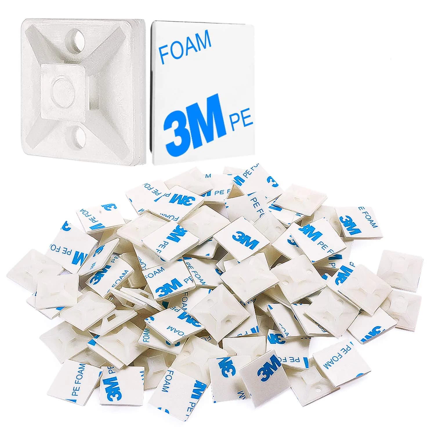 XHF Black Self-Adhesive Cable Tie Mounts 100 PCS (19.5mm Base) | Organize Wires with Strong Adhesive — White / 3/4"-100pcs