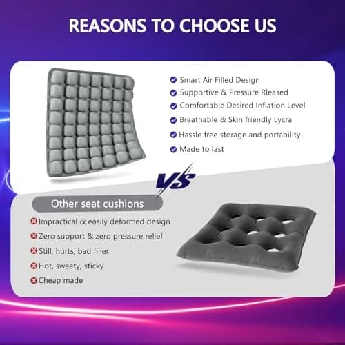 SUNFICON Inflatable Car Seat Cushion 18"x16"x1'' Gray | Pressure Relief & Support thumbnail 7