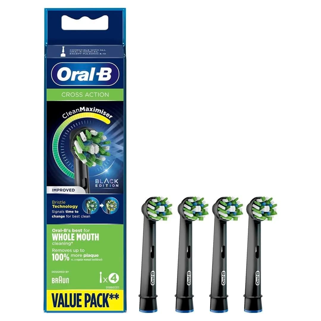 Oral-B Cross Action Replacement Brush Heads for Electric Toothbrush, 4 Count (Pack of 1) Black | Dentist Recommended for Superior Plaque Removal - main product image