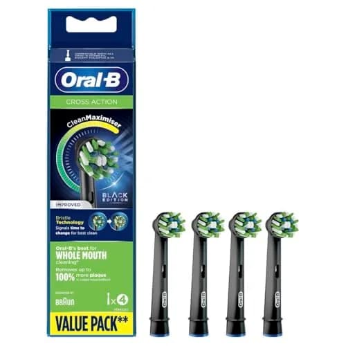 Oral-B Cross Action Replacement Brush Heads for Electric Toothbrush, 4 Count (Pack of 1) Black | Dentist Recommended for Superior Plaque Removal thumbnail 1