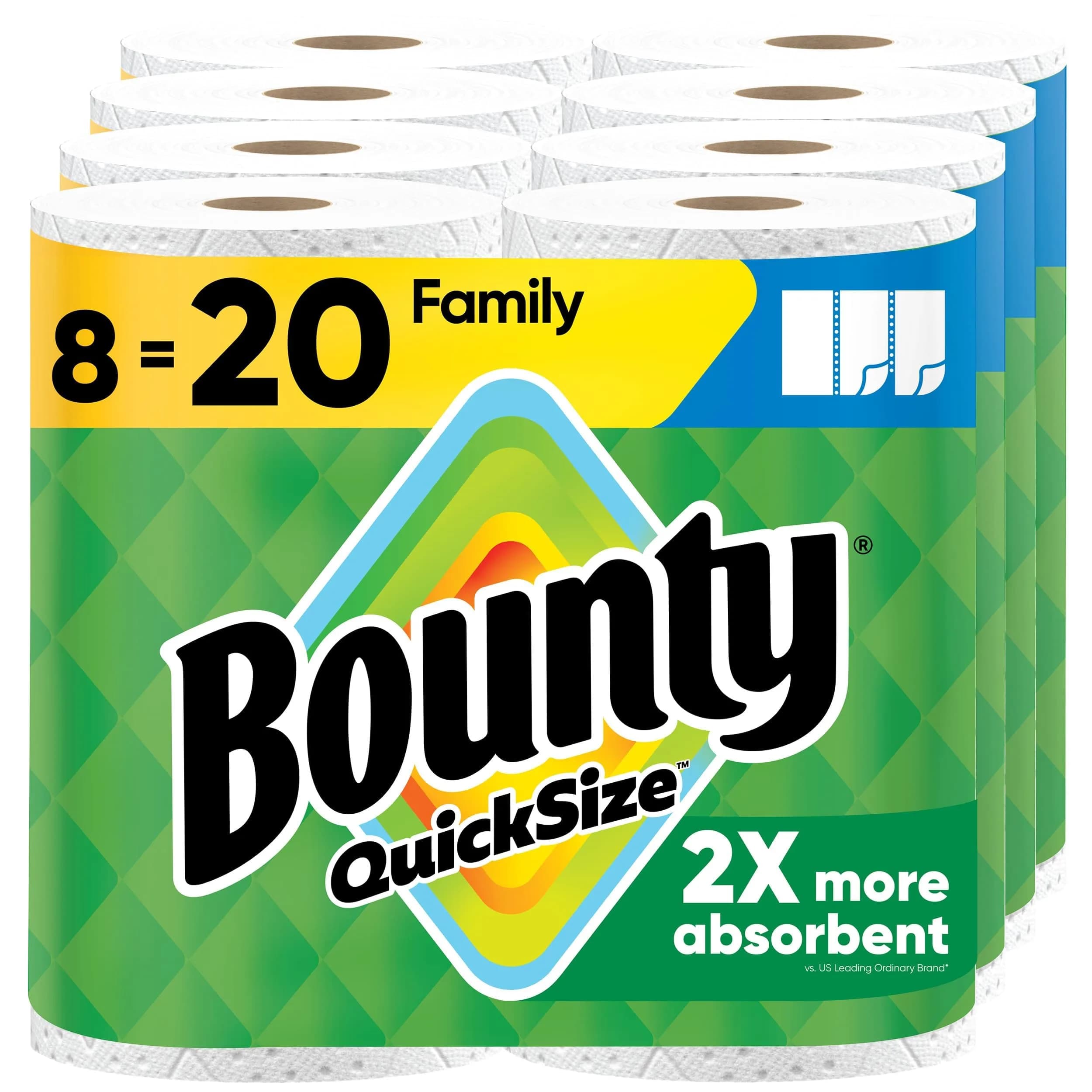 Bounty Paper Towels Quick Size, White, 16 Family Rolls (1712 Sheets) | 2X More Absorbent for Faster Cleanup - main product image