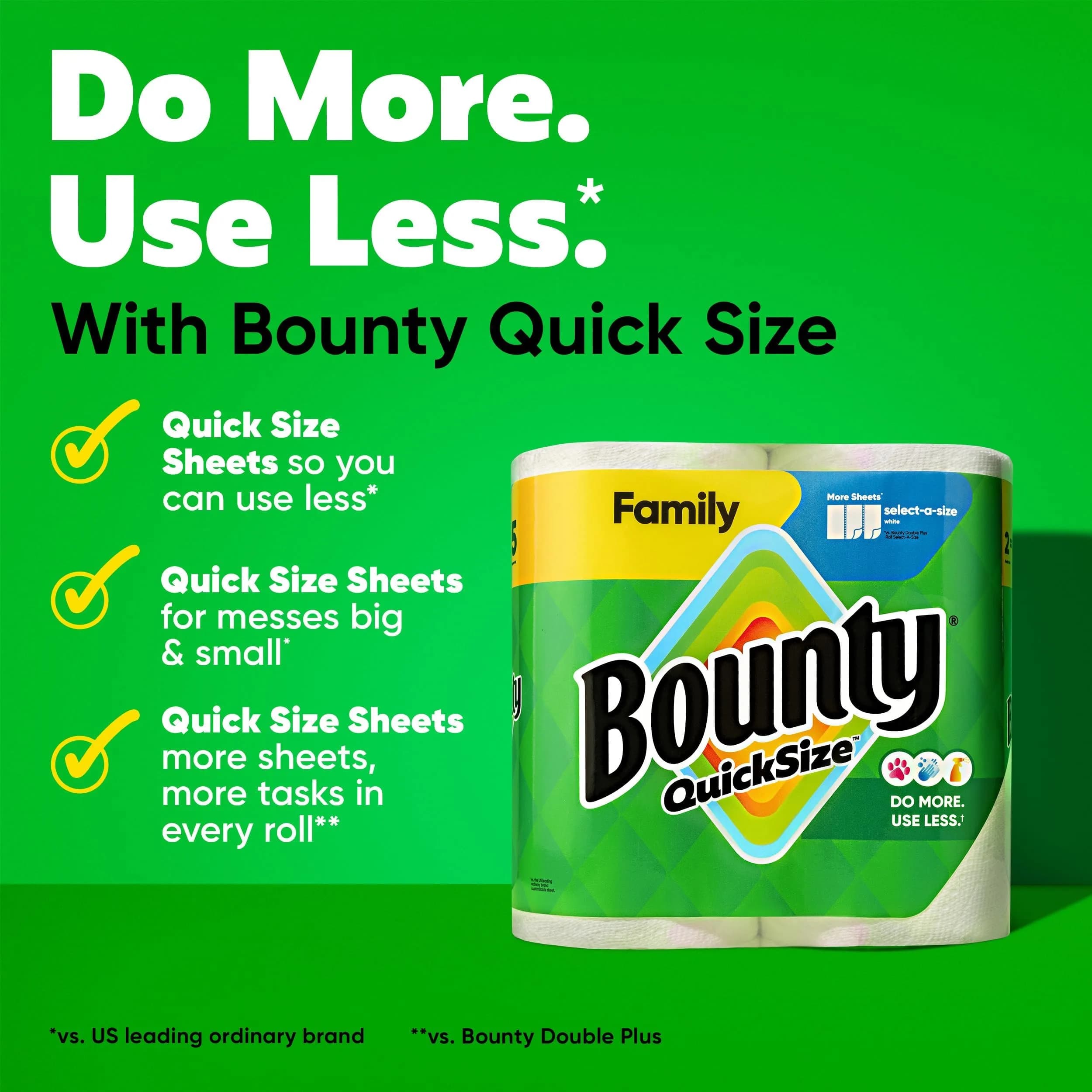 Bounty Paper Towels Quick Size, White, 16 Family Rolls (1712 Sheets) | 2X More Absorbent for Faster Cleanup - view 2