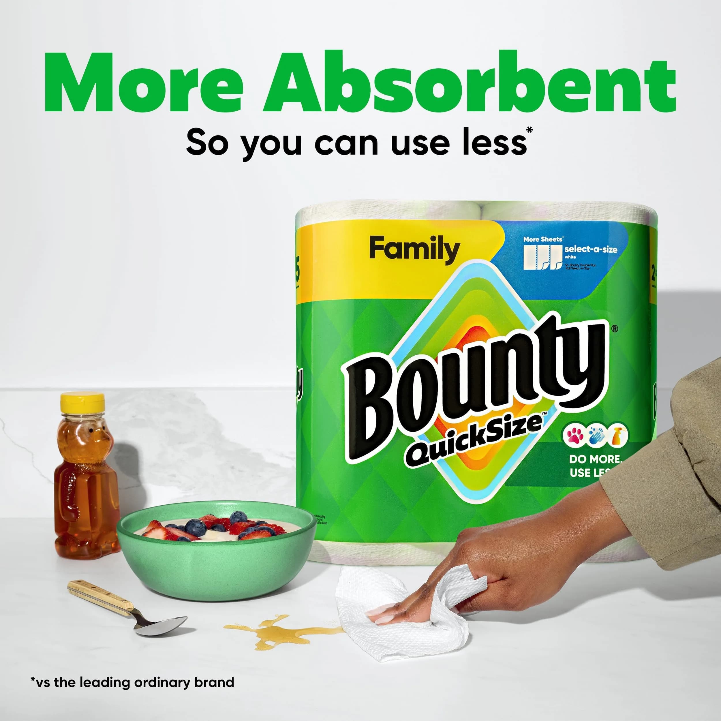 Bounty Paper Towels Quick Size, White, 16 Family Rolls (1712 Sheets) | 2X More Absorbent for Faster Cleanup - view 4