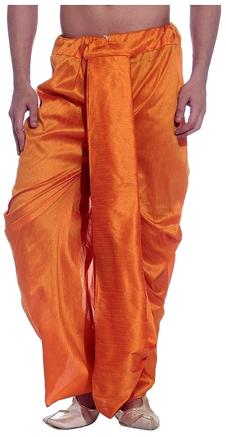 Royal Kurta Men's Silk Blend Dhoti Orange 380cm (150in) | Authentic Indian Apparel Import