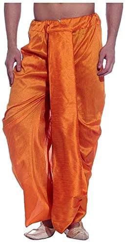 Royal Kurta Men's Silk Blend Dhoti Orange 380cm (150in) | Authentic Indian Apparel Import thumbnail 1