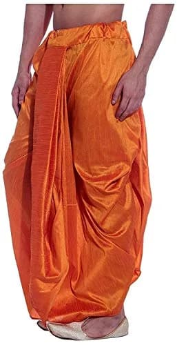 Royal Kurta Men's Silk Blend Dhoti Orange 380cm (150in) | Authentic Indian Apparel Import thumbnail 2