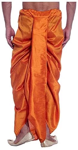Royal Kurta Men's Silk Blend Dhoti Orange 380cm (150in) | Authentic Indian Apparel Import thumbnail 3