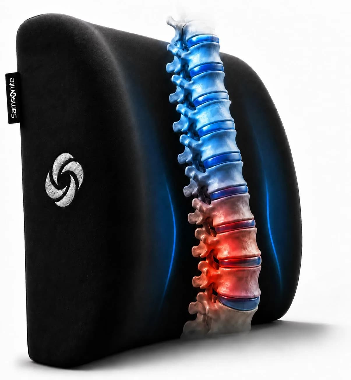 Samsonite Lumbar Support Pillow for Office Chair and Car Seat, Perfectly Balanced Memory Foam, Versatile Use Lower Back Cushion, Black Plush - main product image