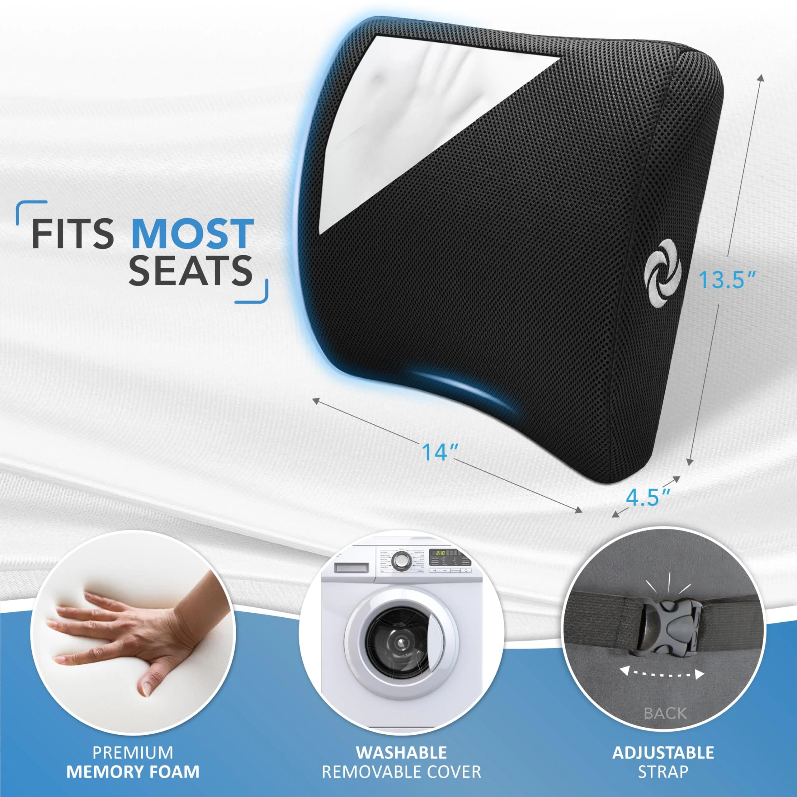 Samsonite Lumbar Support Pillow for Office Chair and Car Seat, Perfectly Balanced Memory Foam, Versatile Use Lower Back Cushion, Black Plush - view 6