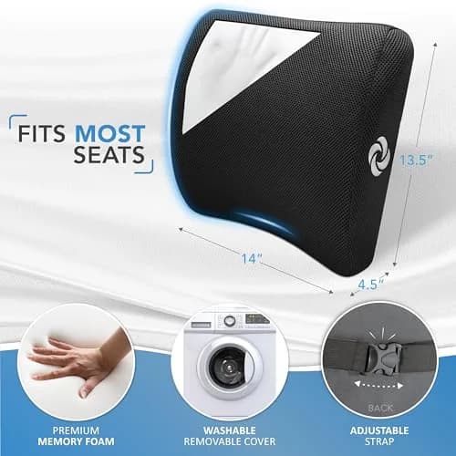 Samsonite Lumbar Support Pillow for Office Chair and Car Seat, Perfectly Balanced Memory Foam, Versatile Use Lower Back Cushion, Black Plush thumbnail 6