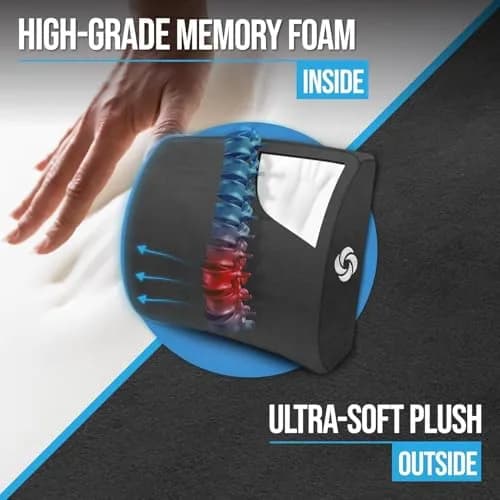 Samsonite Lumbar Support Pillow for Office Chair and Car Seat, Perfectly Balanced Memory Foam, Versatile Use Lower Back Cushion, Black Plush thumbnail 2