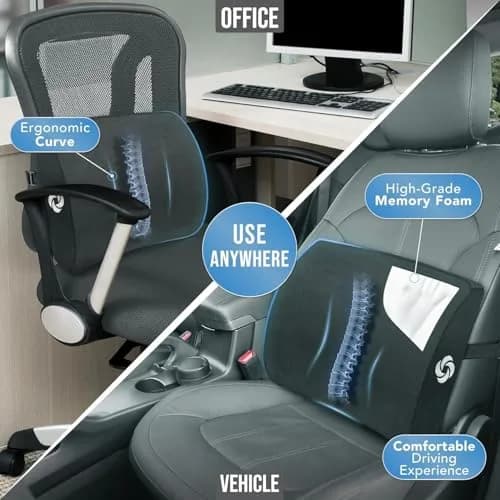 Samsonite Lumbar Support Pillow for Office Chair and Car Seat, Perfectly Balanced Memory Foam, Versatile Use Lower Back Cushion, Black Plush thumbnail 3