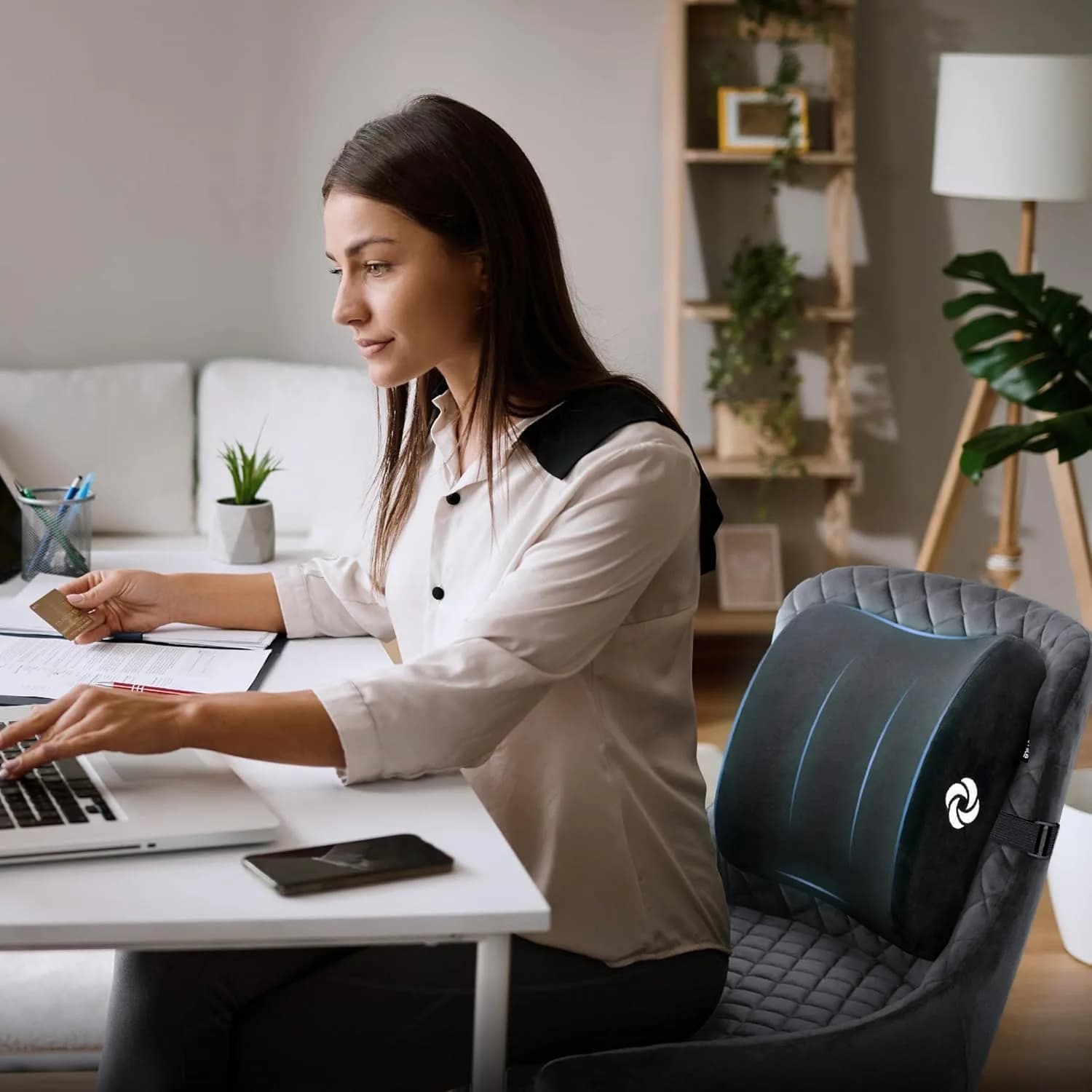 Samsonite Lumbar Support Pillow for Office Chair and Car Seat, Perfectly Balanced Memory Foam, Versatile Use Lower Back Cushion, Black Plush - view 4