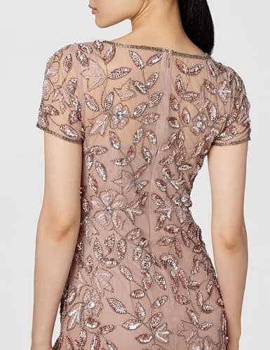 Adrianna Papell Floral Beaded Godet Evening Gown Rose Gold 4 | Elegant Floral Beaded Dress for Women thumbnail 6