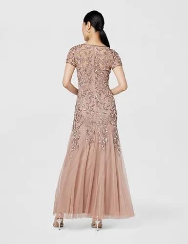 Adrianna Papell Floral Beaded Godet Evening Gown Rose Gold 4 | Elegant Floral Beaded Dress for Women thumbnail 3