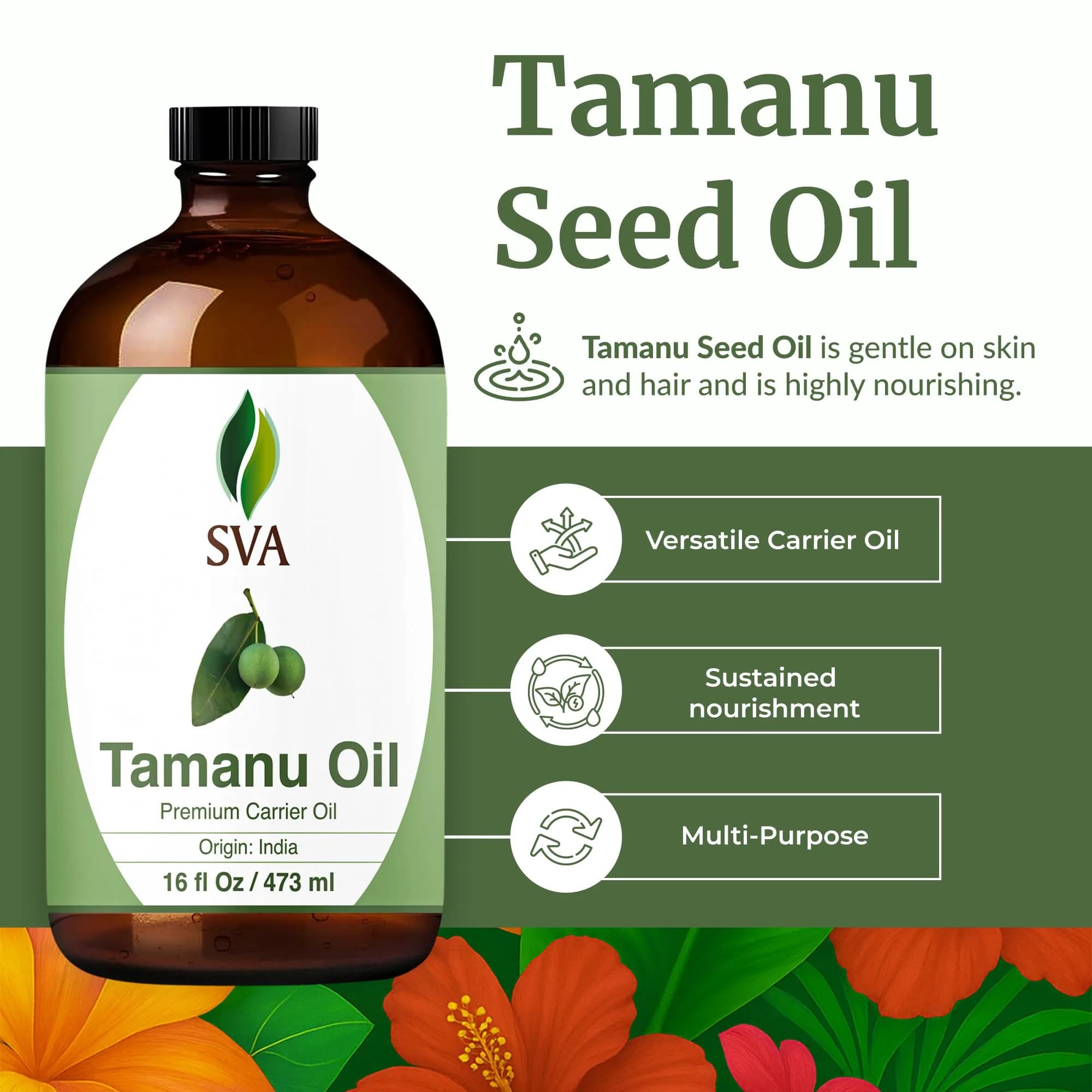 SVA Organics Tamanu Carrier Oil - 16 Fl Oz (473 ml) - Pure & Natural - view 2