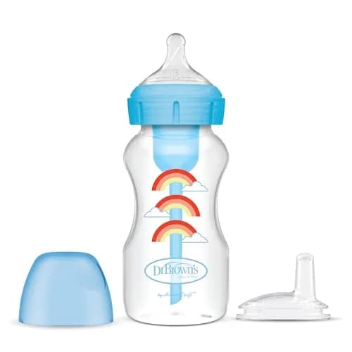 Dr. Brown's Wide-Neck Sippy Bottle Starter Kit, Blue, 6m+ | Anti-Colic, Silicone Spout, BPA Free thumbnail 1