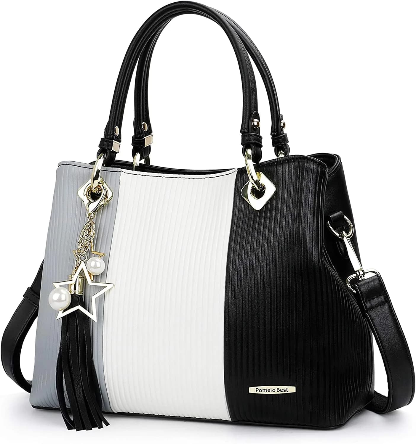 Pomelo Best Women's Handbag with Multiple Pockets | Stylish Top-Handle Satchel in Grey/White/Black