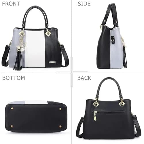 Pomelo Best Women's Handbag with Multiple Pockets | Stylish Top-Handle Satchel in Grey/White/Black thumbnail 4