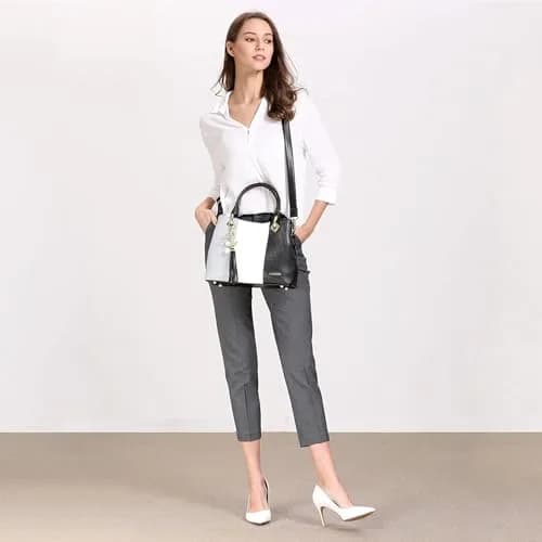 Pomelo Best Women's Handbag with Multiple Pockets | Stylish Top-Handle Satchel in Grey/White/Black thumbnail 2