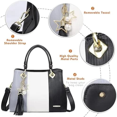 Pomelo Best Women's Handbag with Multiple Pockets | Stylish Top-Handle Satchel in Grey/White/Black thumbnail 3