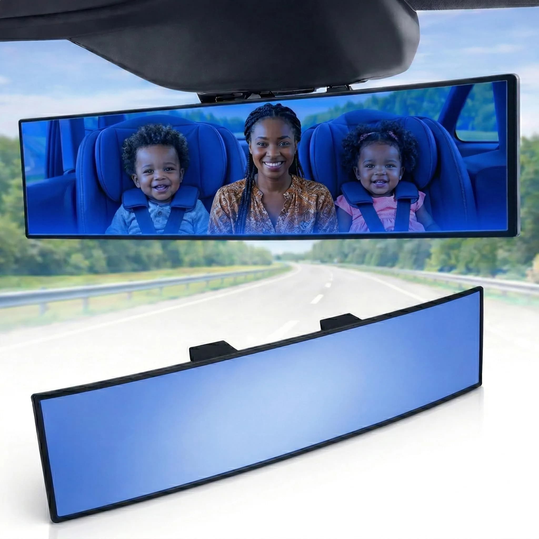 ICBEAMER 9.4" Rear View Mirror | Flat Blue Tint, Wide Angle, Anti Glare, Universal Fit