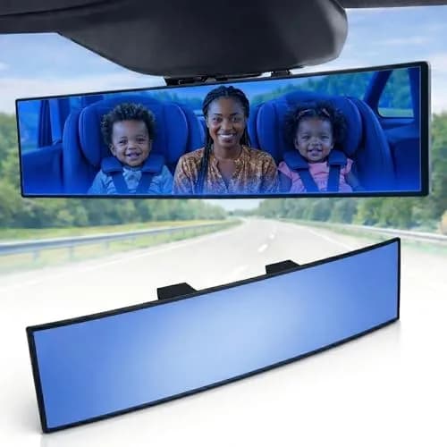 ICBEAMER 9.4" Rear View Mirror | Flat Blue Tint, Wide Angle, Anti Glare, Universal Fit thumbnail 1