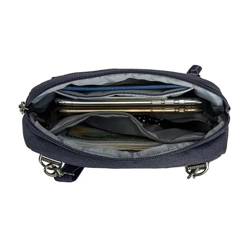 Travelon Anti-Theft Metro Convertible Small Crossbody Bag | RFID & Locking Zippers, 8.5"W x 5.25"H, Navy Heather thumbnail 9