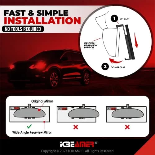 ICBEAMER 9.4" Convex Rear View Mirror | Wide Angle, Anti Glare, Blue Tint, Clip-On for Car, SUV, Truck thumbnail 7