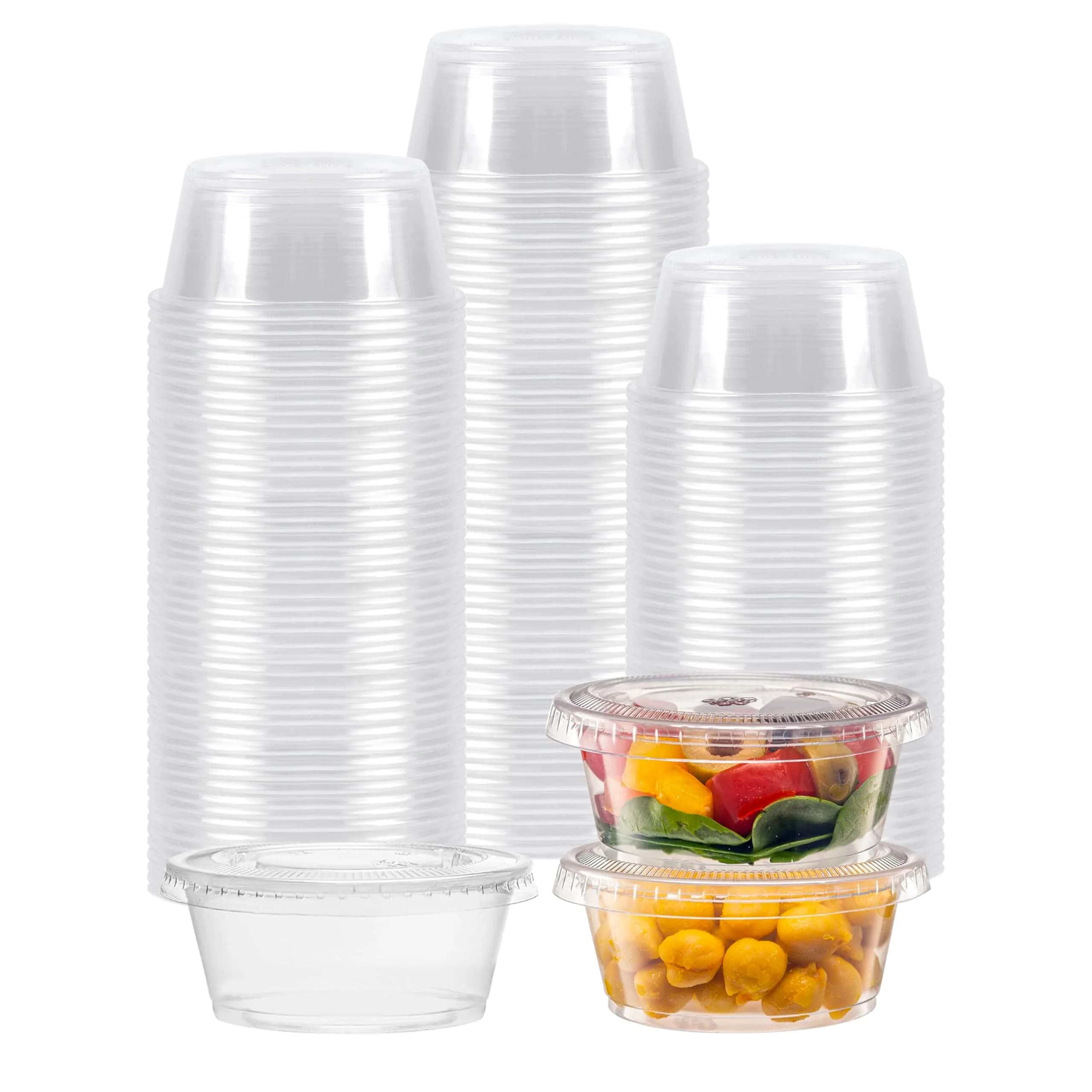 TashiBox 3.25 oz. Food Storage Containers | Clear Plastic Portion Cups with Lids (200 Sets)